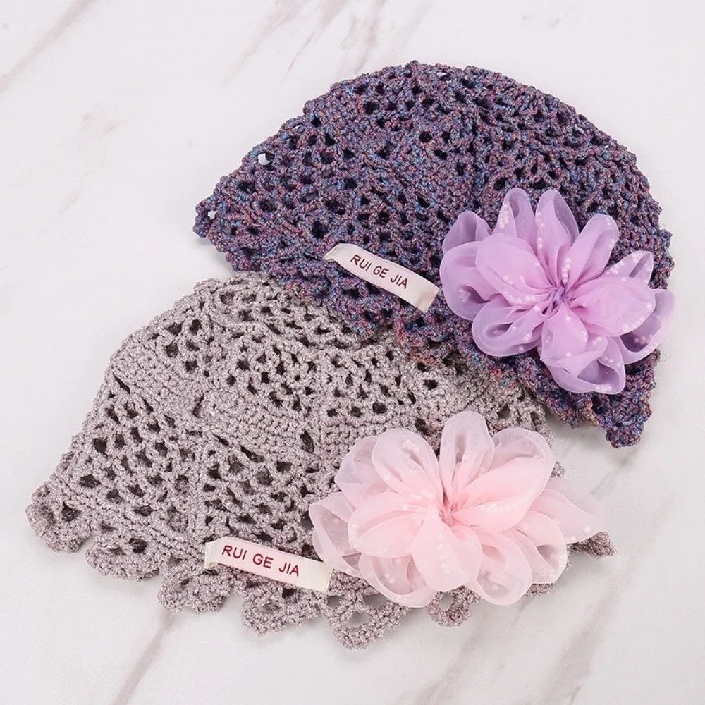3D Flower Hollow Knit Beanie – Breathable Summer Cap