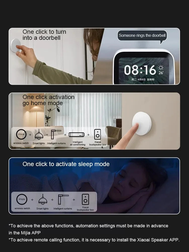 Wireless Mini Smart Switch Sensor Bluetooth Connection Versatile One Key Control Button Compatible with Xiaomi Mi home App Peaceful Pleasures Health and Wellness
