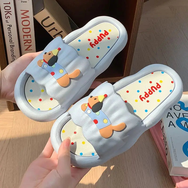 New Cute Cartoon New Summer Indoor Couple Puppy Home Cool Slippers Soft Sole Student Dormitory Slides for Women Outdoor Wearable Peaceful Pleasures Health and Wellness 38-39 LIGHT BLUE