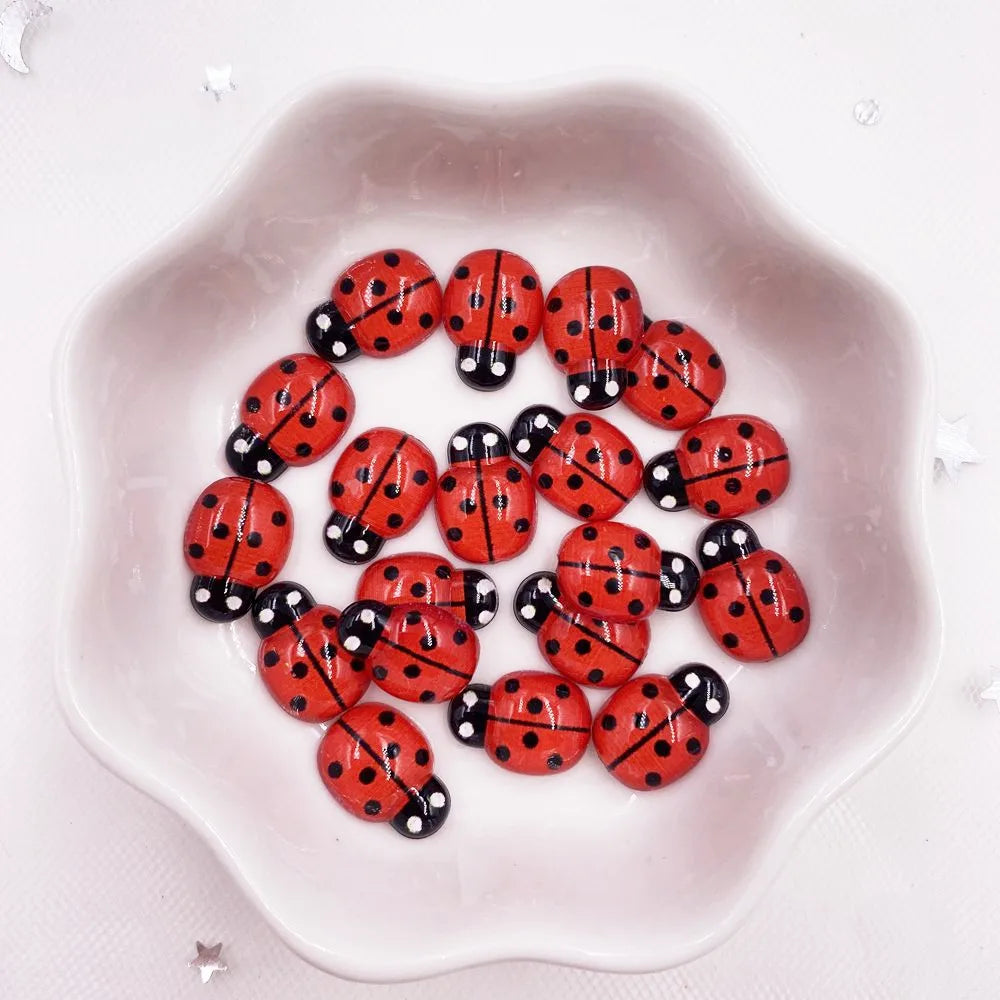 Red Beetle Resin Flatback Cabochons 60pcs – DIY Craft Embellishments