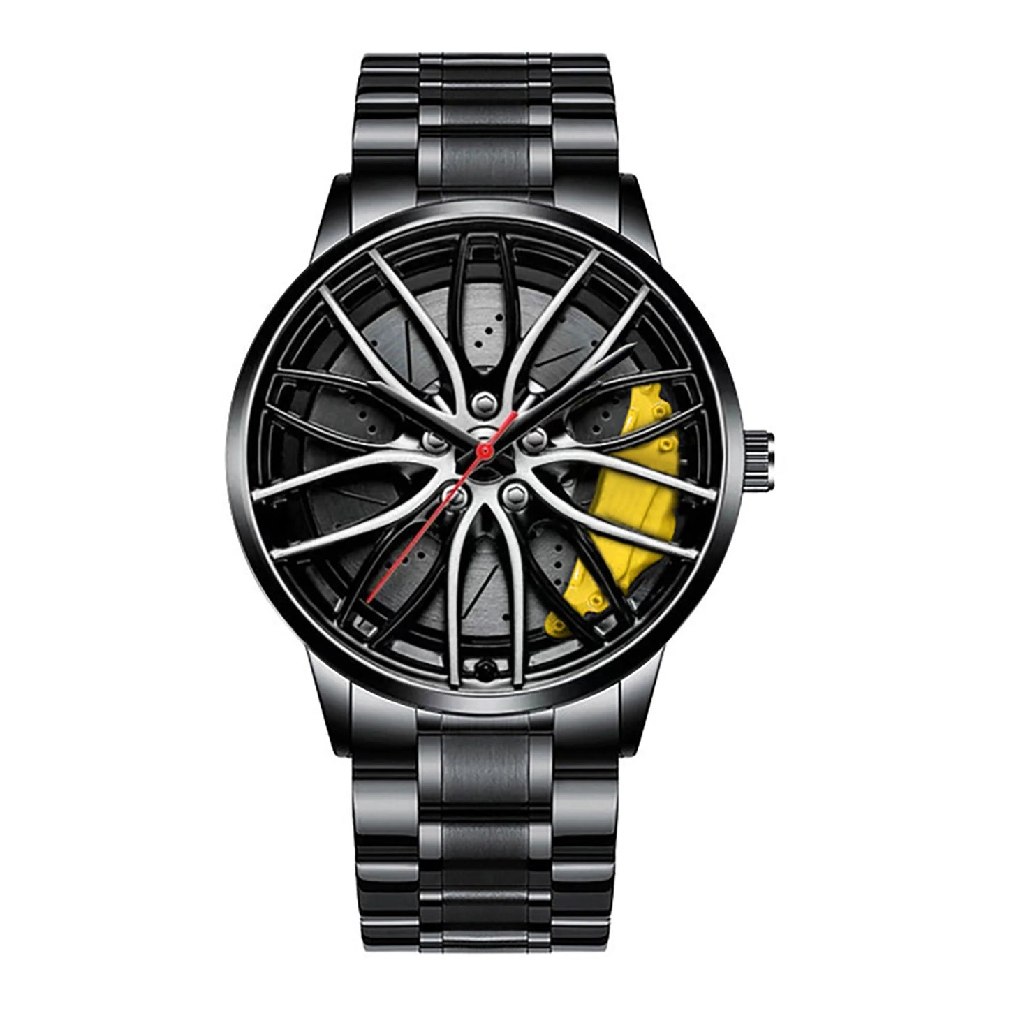 Business Luxury Quartz Watch Car Sport Rim Automatic Movement Round Dial Clock Watches Machinery Men Sport Watch Peaceful Pleasures Health and Wellness B Yellow Steel