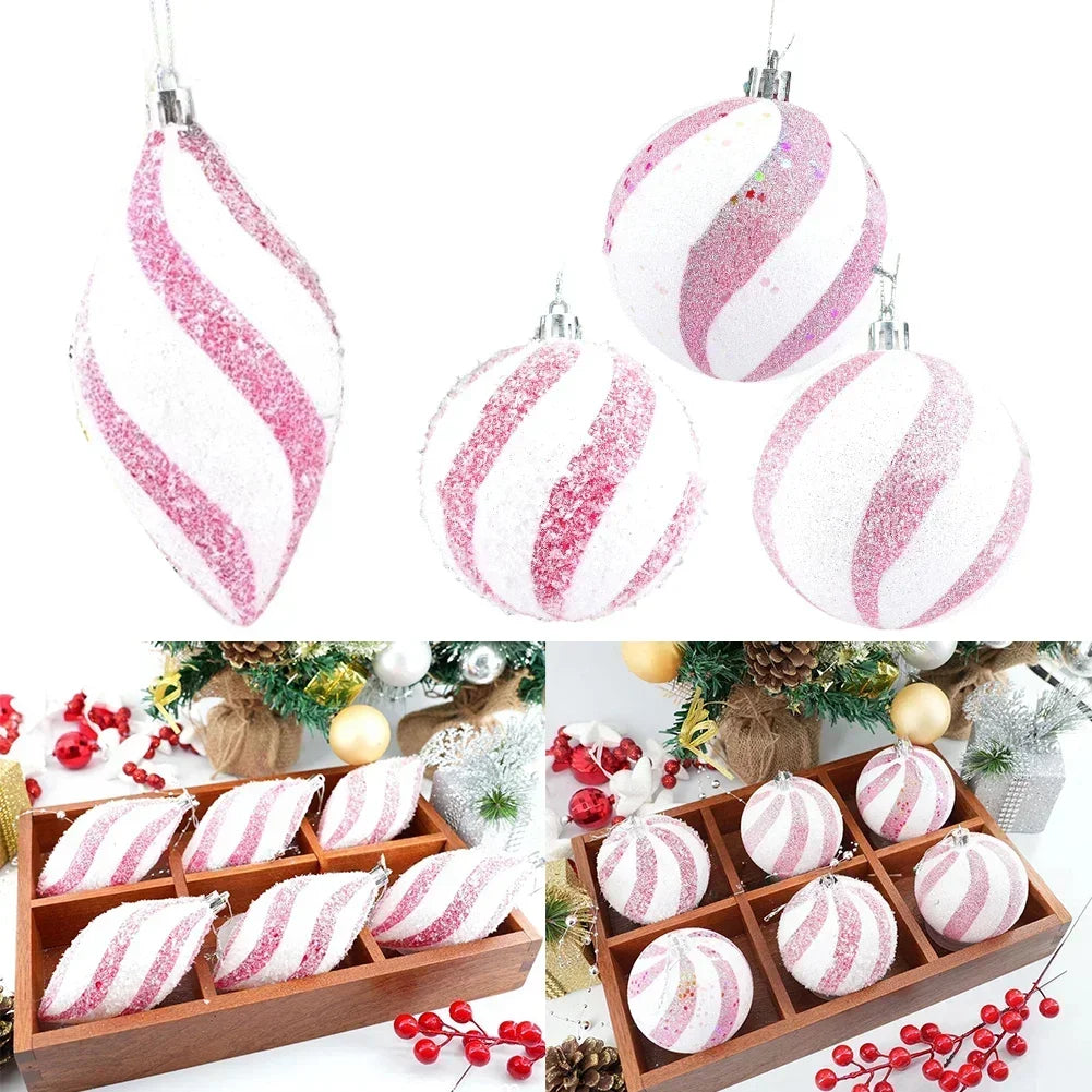 Pink Sequin Christmas Ball Ornaments 8cm Set of 6 | Holiday