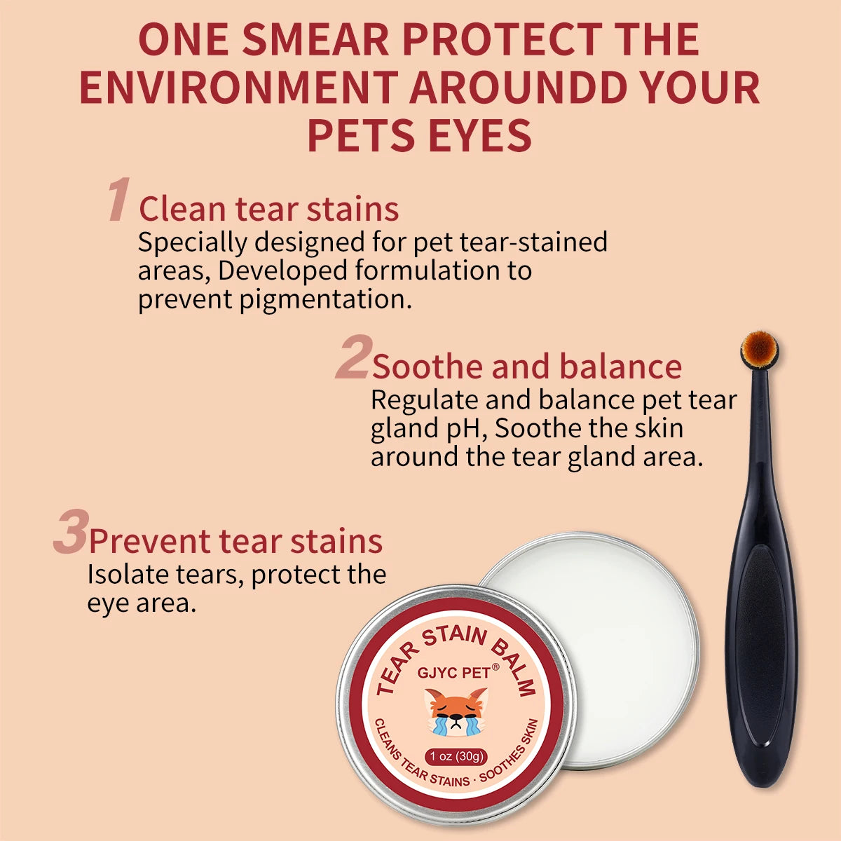 Natural Gentle Tear Stain Balm With Brush Tear Stain Remover Reduces Eye Marks Prevents Pigmentation For Dogs Cats Peaceful Pleasures Health and Wellness