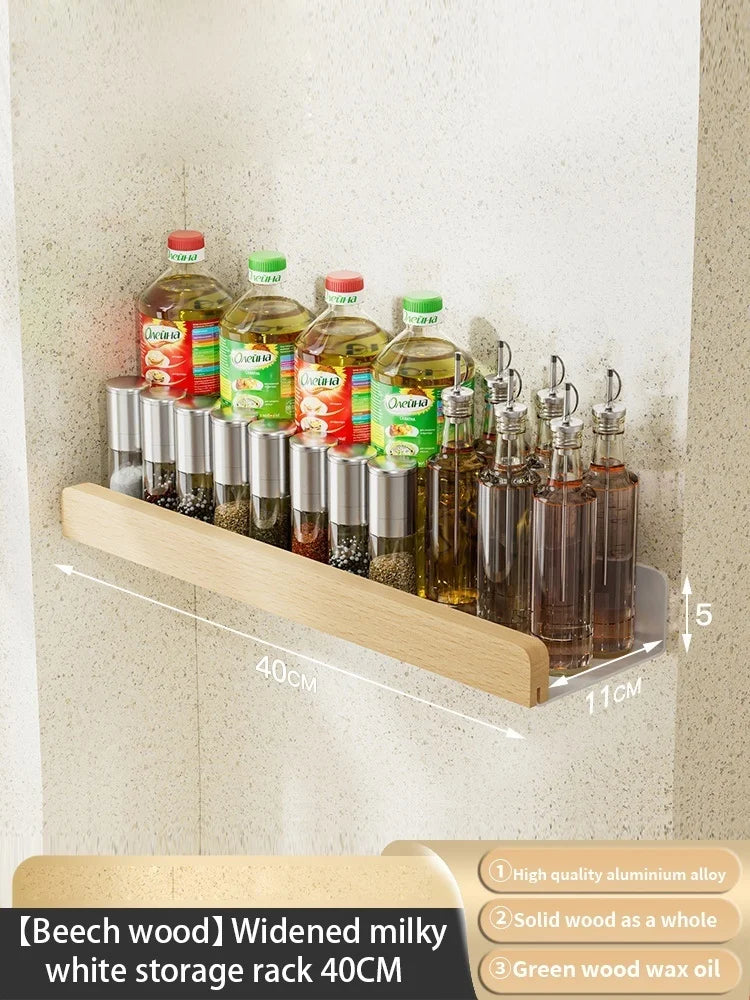 Wall Mounted Solid Wood Spice Rack | Kitchen Seasoning Storage