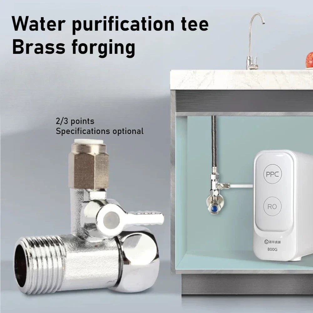 Brass Ball Valve Tee Connector for Water Purifier & PE Pipe