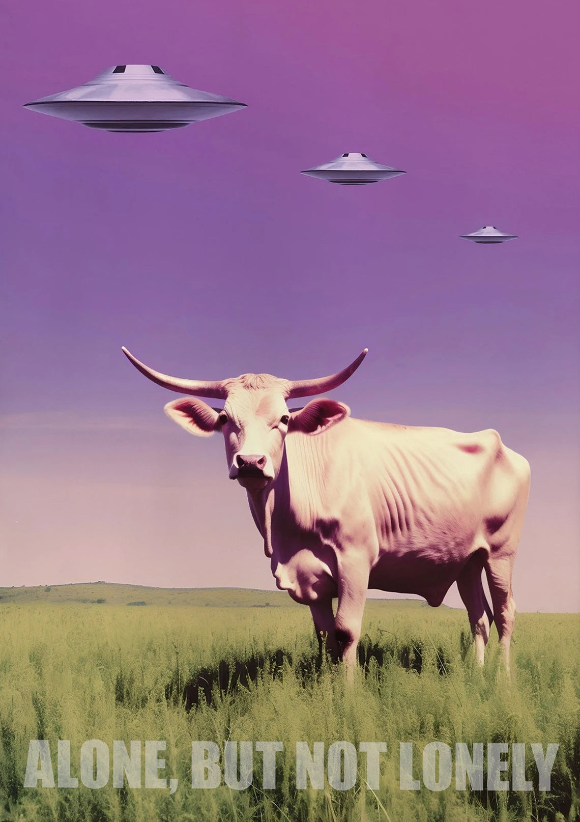 UFO Alien Cow Abduction Canvas Print | Retro Sci-Fi Wall Art