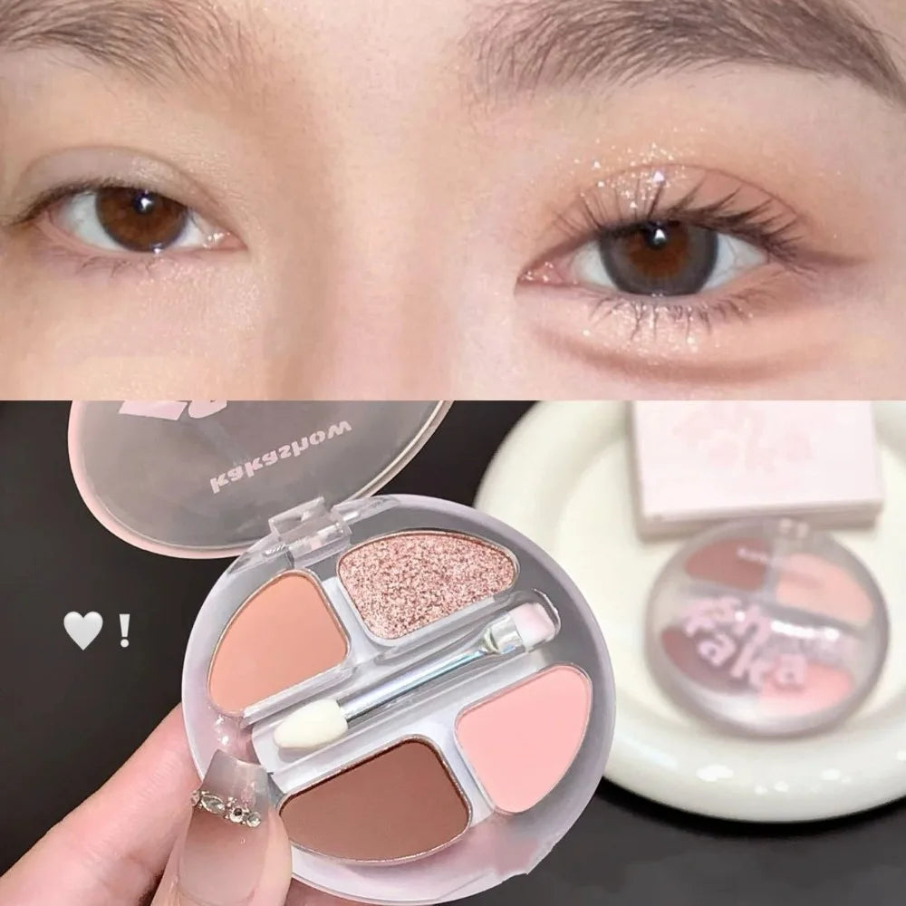 4-Color Shimmer Matte Eyeshadow Palette | Nude Rose Pink Glitter