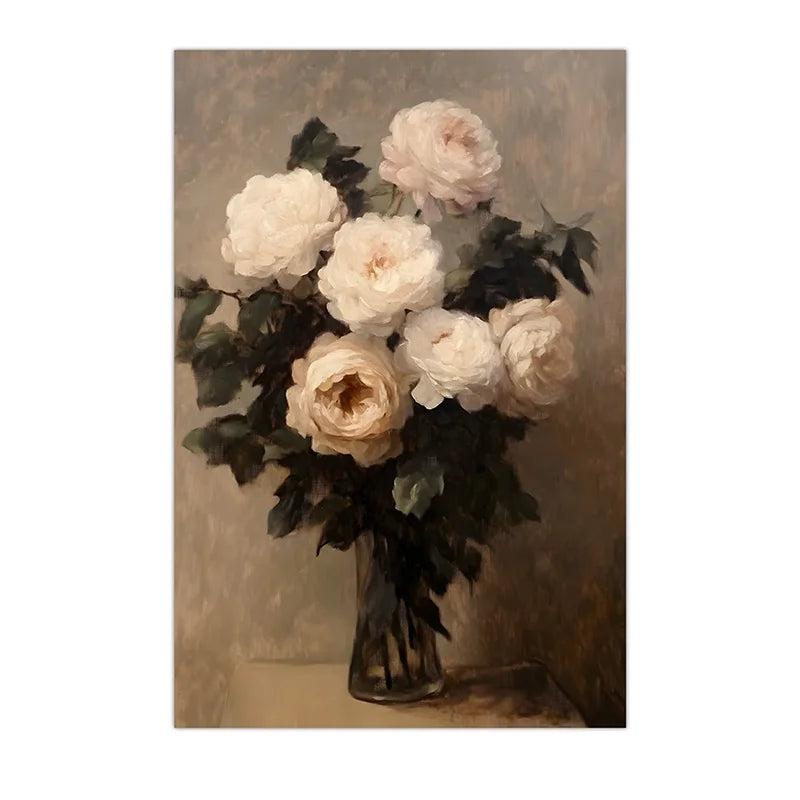 Vintage Wall Art, Rose Floral Oil Painting Canvas Painting, Neutral plant Poster Print for Bedroom Living Room Wall Decor Peaceful Pleasures Health and Wellness 03 50x70cm NoFrame China Mainland