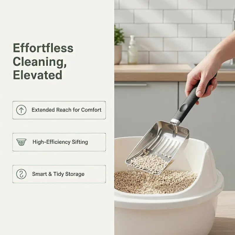 Metal Cat Litter Scoop – Long Handle Deep Sifting Shovel