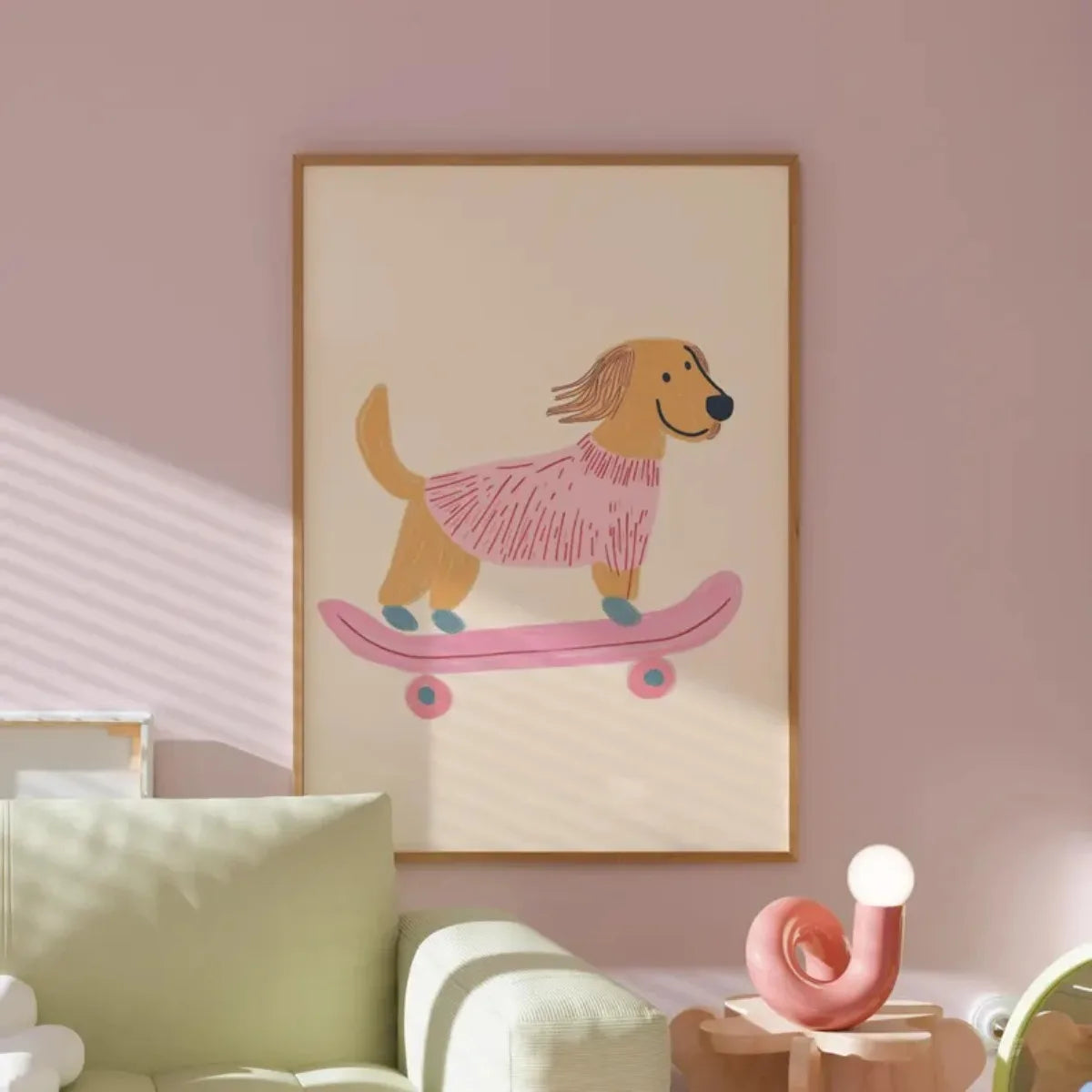 Cute Skateboard Dog Dachshund Canvas Prints Poster Cartoon Funny Animal Art Prints Bedroom Nursery Wall Art Home Decor Poster Peaceful Pleasures Health and Wellness