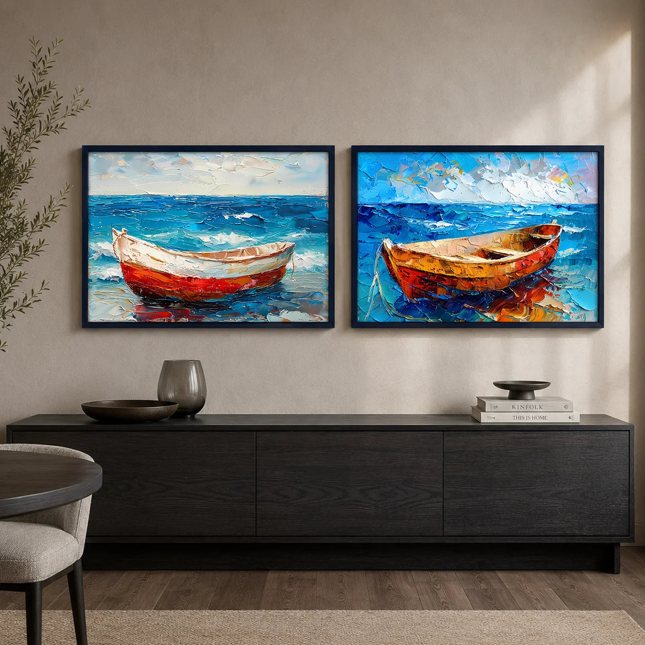 Coastal Impressionist Ocean Canvas Wall Art | Nordic Print Canvas Wall Art Peaceful Pleasures Health and Wellness