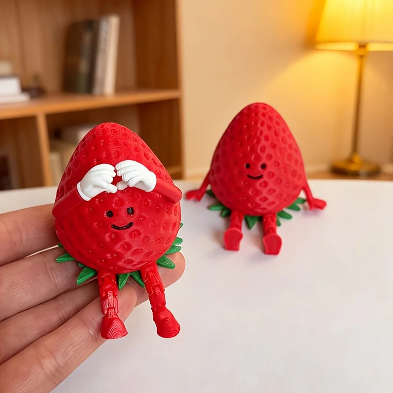 2-Piece Set with Random Styles, Includes Pen Refills, Strawberry-Shaped Ornaments with Movable Joints, Cute Little Figure Design, Suitable for Home and Office Desktop Decoration Peaceful Pleasures Health and Wellness