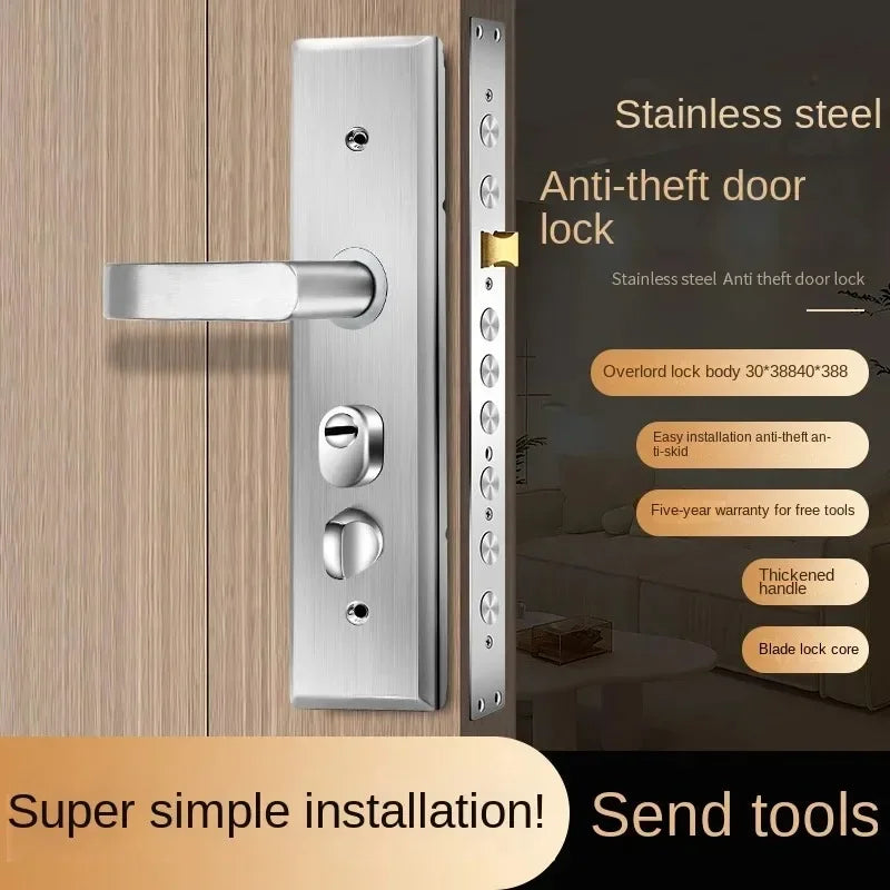 Anti-Theft Door Lock Set – Stainless Steel Handle & Keys