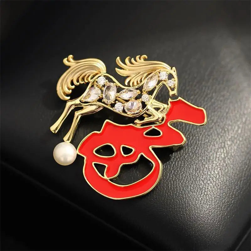 Retro Horse Zodiac Brooch | Chinese New Year Lucky Pin Zodiac Brooch Pin Peaceful Pleasures Health and Wellness