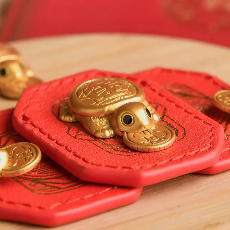 New Dajia Jenn Lann Temple Wealth Attracting Turtle Omamori Money Guard Mini Gold Turtle Amulet Leather Case Decoration Ornament Peaceful Pleasures Health and Wellness