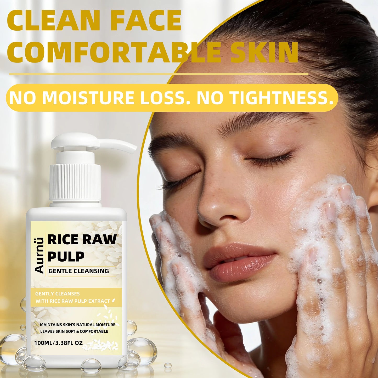 Aurnü Rice Raw Pulp Gentle Cleansing, Gently Cleanses, Smoothes Skin, Leaves It Non-Dry & Comfortable, For All Skin Types Peaceful Pleasures Health and Wellness