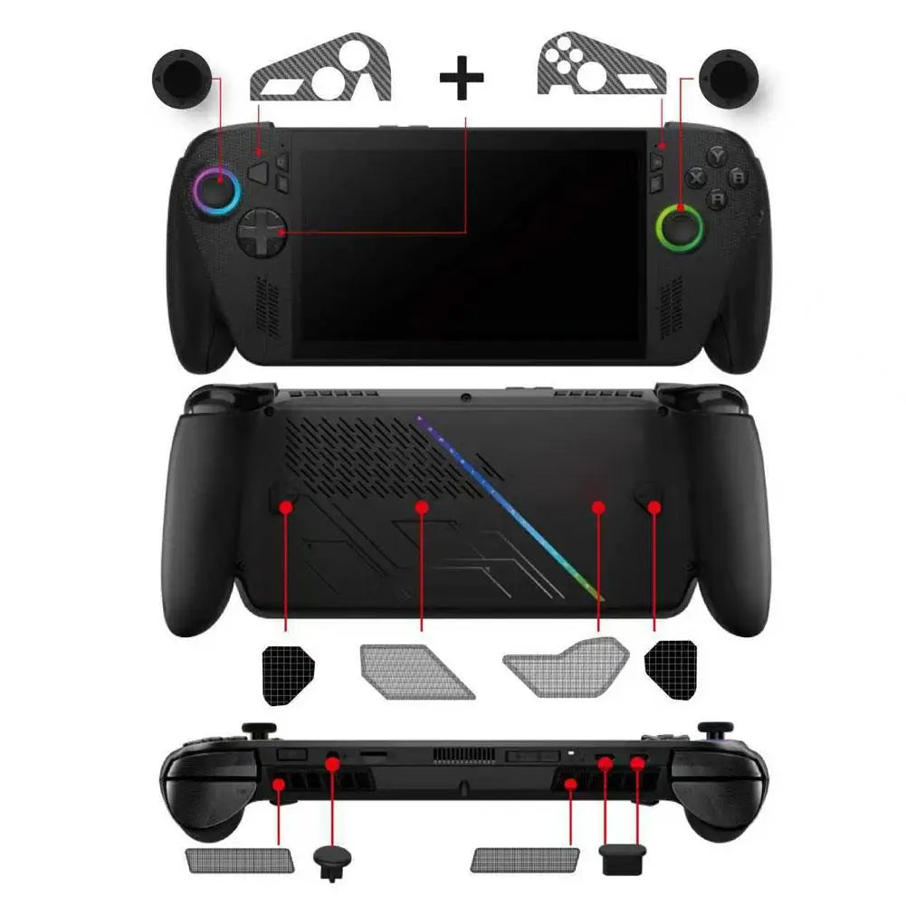 For ROG For Xbox Ally/X Universal Handheld Dust Plug Protection Kit + Panel Stickers + Silicone Joystick Caps Peaceful Pleasures Health and Wellness