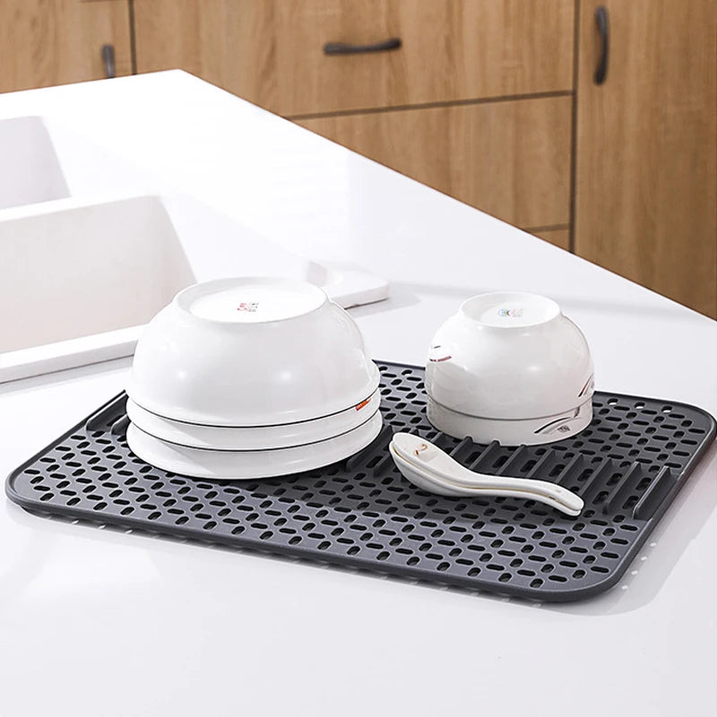 Silicone sink mat protector Multipurpose Heat Resistant Pad Counter Dishwasher Safe Non-Slip Dish Drying mat Kitchen accessories Peaceful Pleasures Health and Wellness gray L43cmW32cm