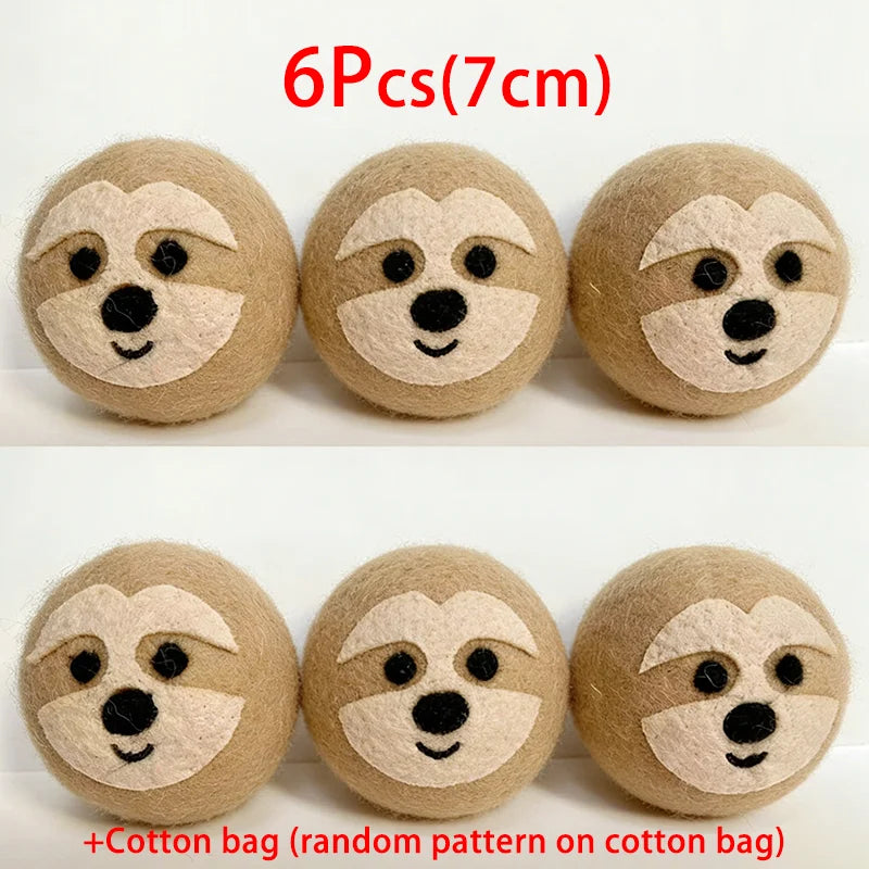 2/6Pcs XL size Reusable Wool Dryer Balls Clothes Softener Laundry Fleece Dryer Ball Kit Home Clothes Dryer Washing Machine Peaceful Pleasures Health and Wellness 6PCS Brown Sloth