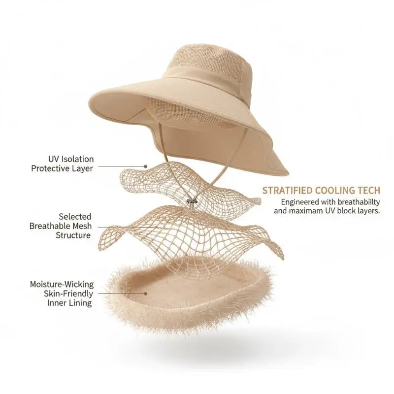 Women's Wide Brim Sun Hat UPF 50+ Neck Flap Beach Cap