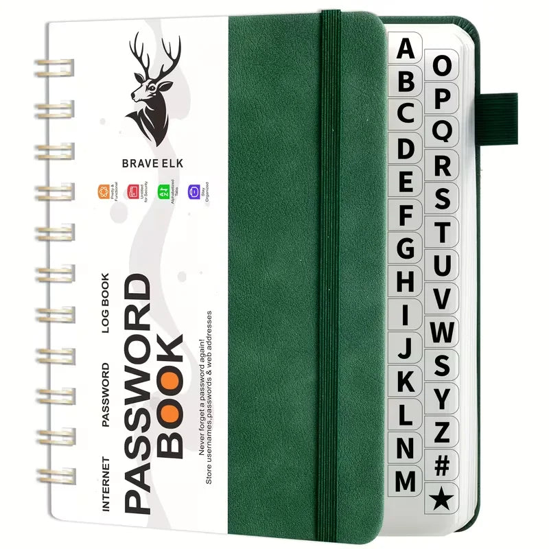 B6 Spiral Bound Password Book Alphabetical Tabs Hardcover Internet