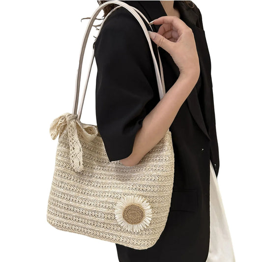 Women Casual Summer Handbag Aesthetic Design Large Capacity Woven Shoulder Bags Ideal Gift for Yourself Female Friends Peaceful Pleasures Health and Wellness B