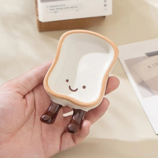 Cartoon Cute Bread Shaped Ceramic Seasoning Dish Irregular Creative Home Utensils Dipping Dish Peaceful Pleasures Health and Wellness