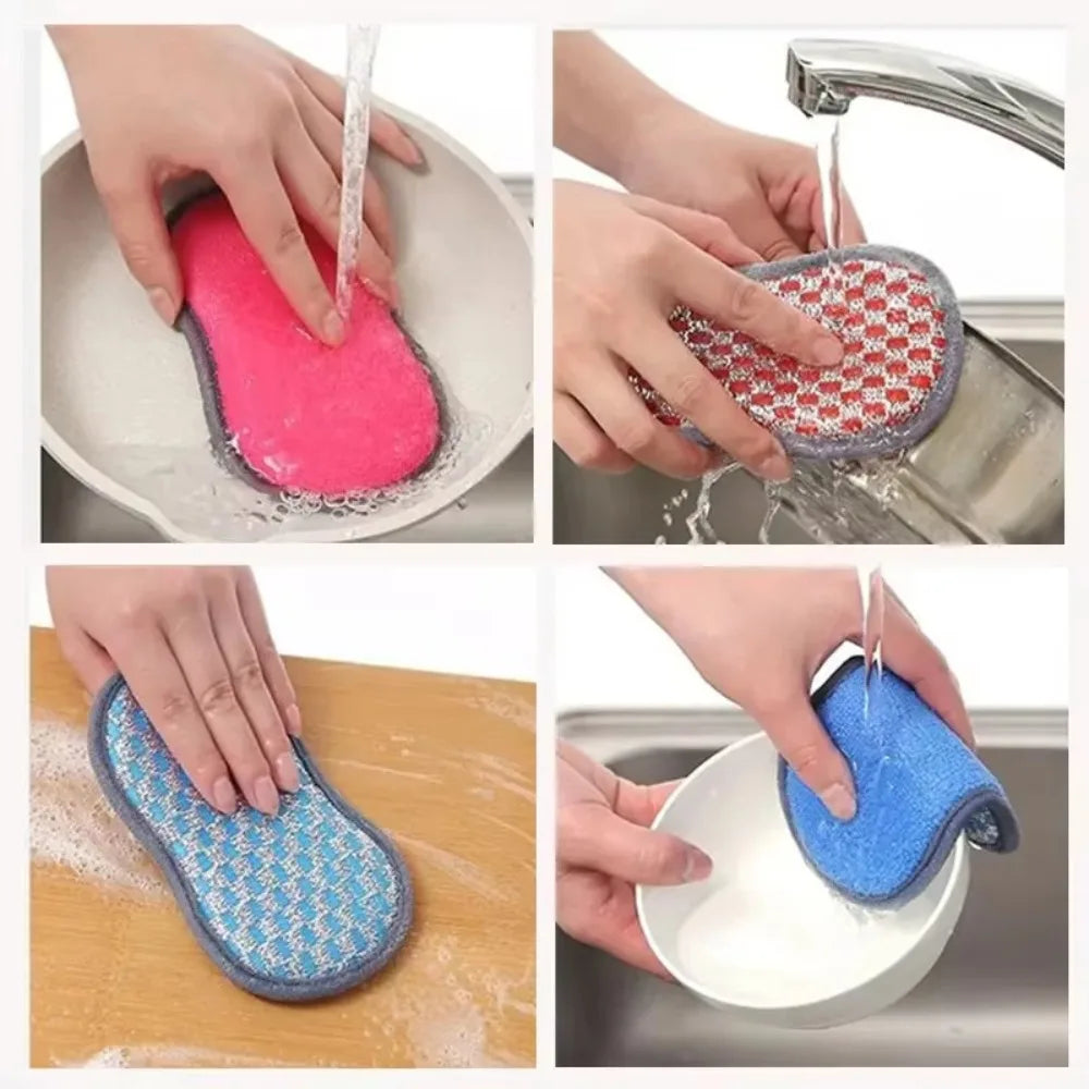 Double Side Dishwashing Sponge Dish Washing Brush Pan Pot Dish Clean Cloth Reusable Kitchen Scouring Pad Home Cleaning Tool Peaceful Pleasures Health and Wellness