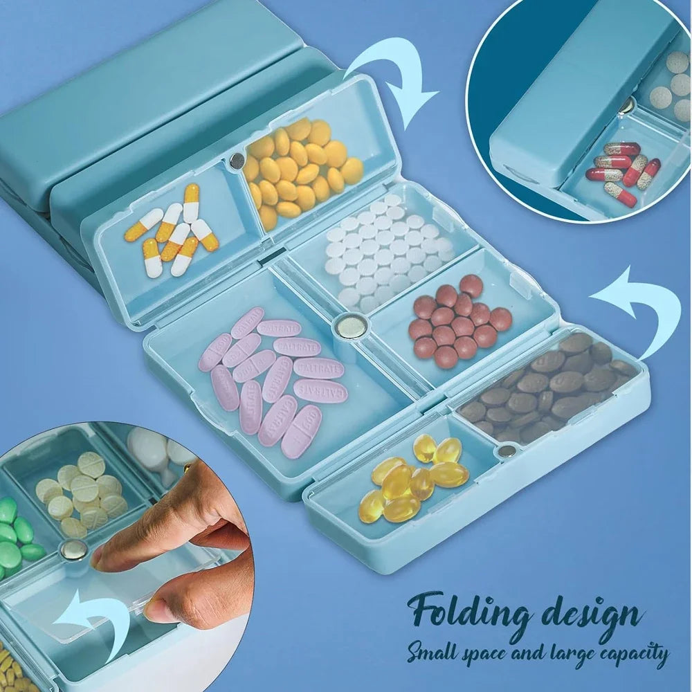 Magnetic Foldable Weekly Pill Organizer,7 Compartments Portable Travel pill Case,Small pill Box for Purse Pocket to Hold Vitamin Peaceful Pleasures Health and Wellness
