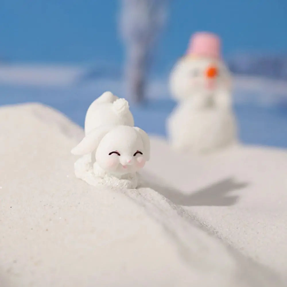 Snowman Bunny Resin Figurine | Micro Landscape Christmas Ornament