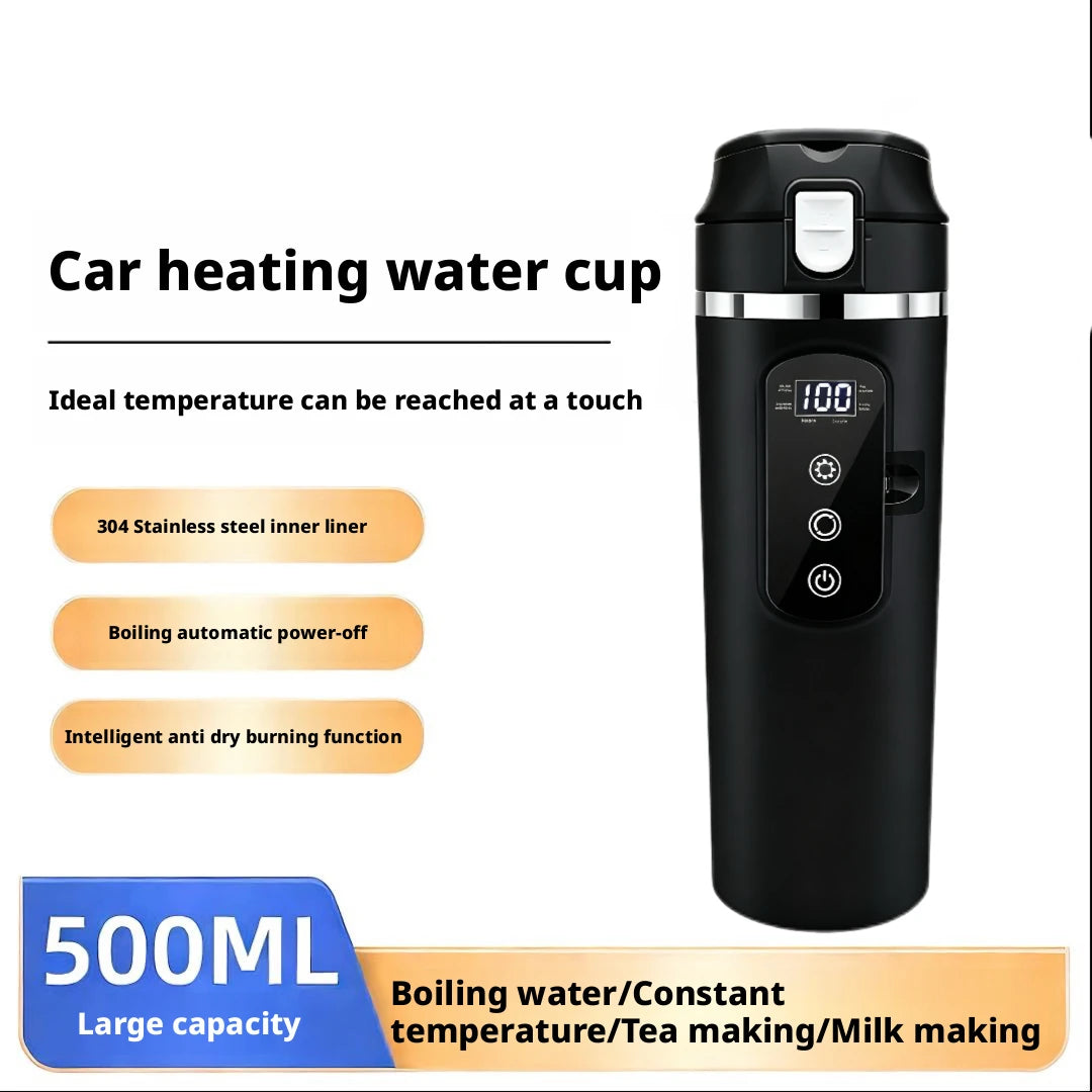 Smart Constant Temperature Car Heating Water Cup 12V 24V Universal Electric Kettle No Current Limit Vehicle Heating Cup for Car Peaceful Pleasures Health and Wellness Black