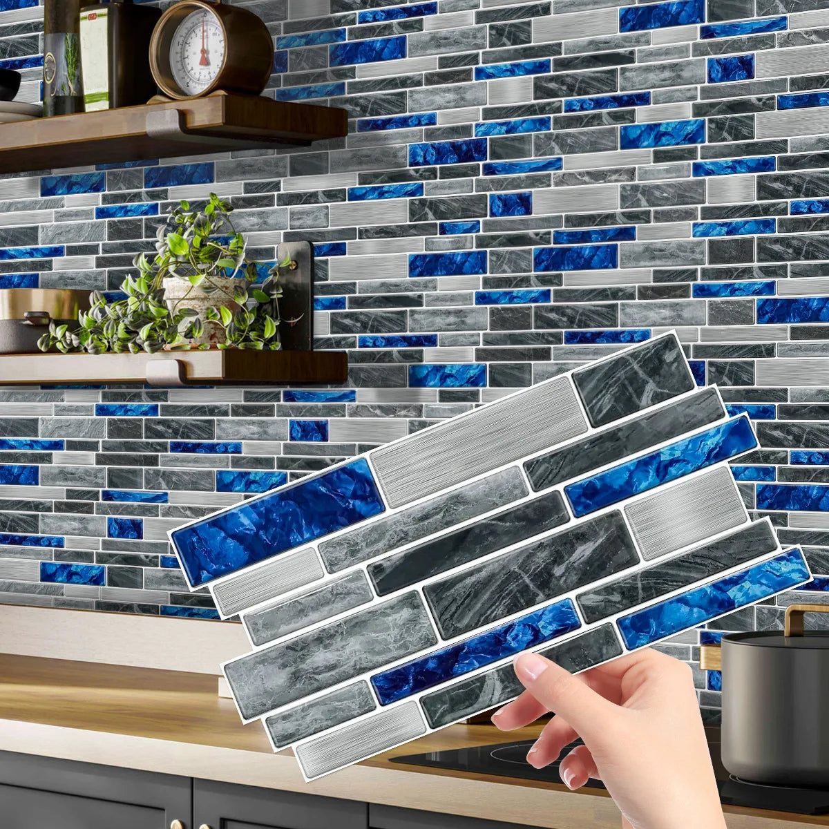 Crystal Film Marble Tile Wall Sticker, Waterproof and Oil-resistant Kitchen Bathroom Wall Decal, Self-adhesive Home Decor Peaceful Pleasures Health and Wellness XY-HTP-03 12x24.6cmx12pcs