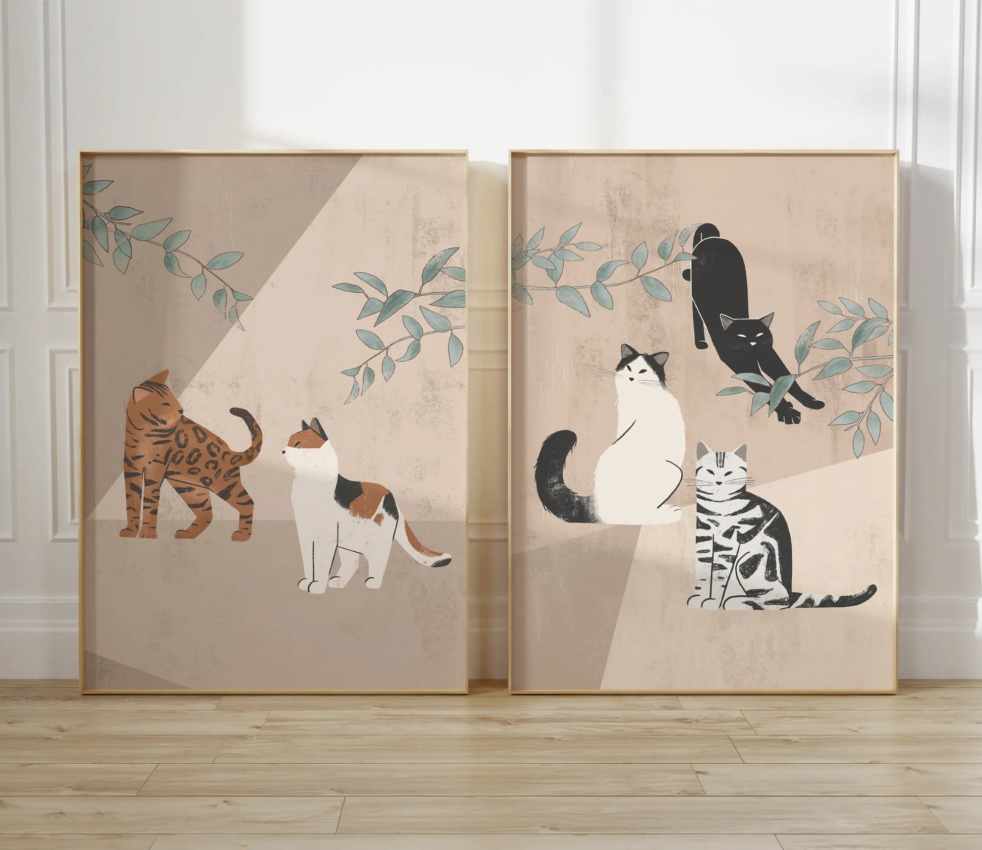 Watercolor Kittens Print Cat and Plant Poster Wall Art Leisurely Cute Kitty Canvas Painting Living Room Bedroom Home Decor Peaceful Pleasures Health and Wellness