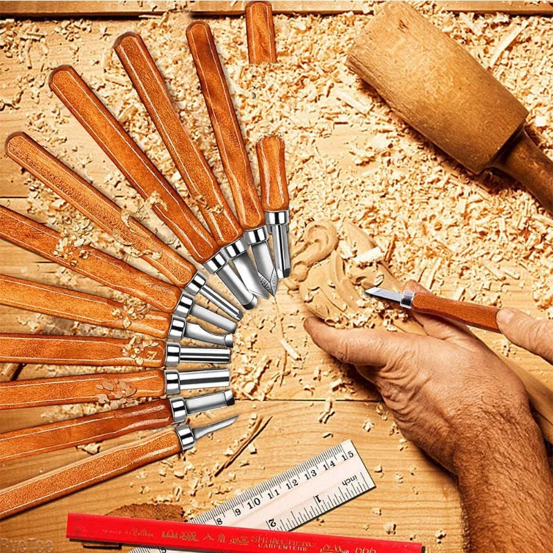 Wood Carving Chisel 12Pcs Art Knife Set HRC62 Multifunctional Handcraft Wooden Handle Cut Tools Organizer Parts Garden Crafts Peaceful Pleasures Health and Wellness