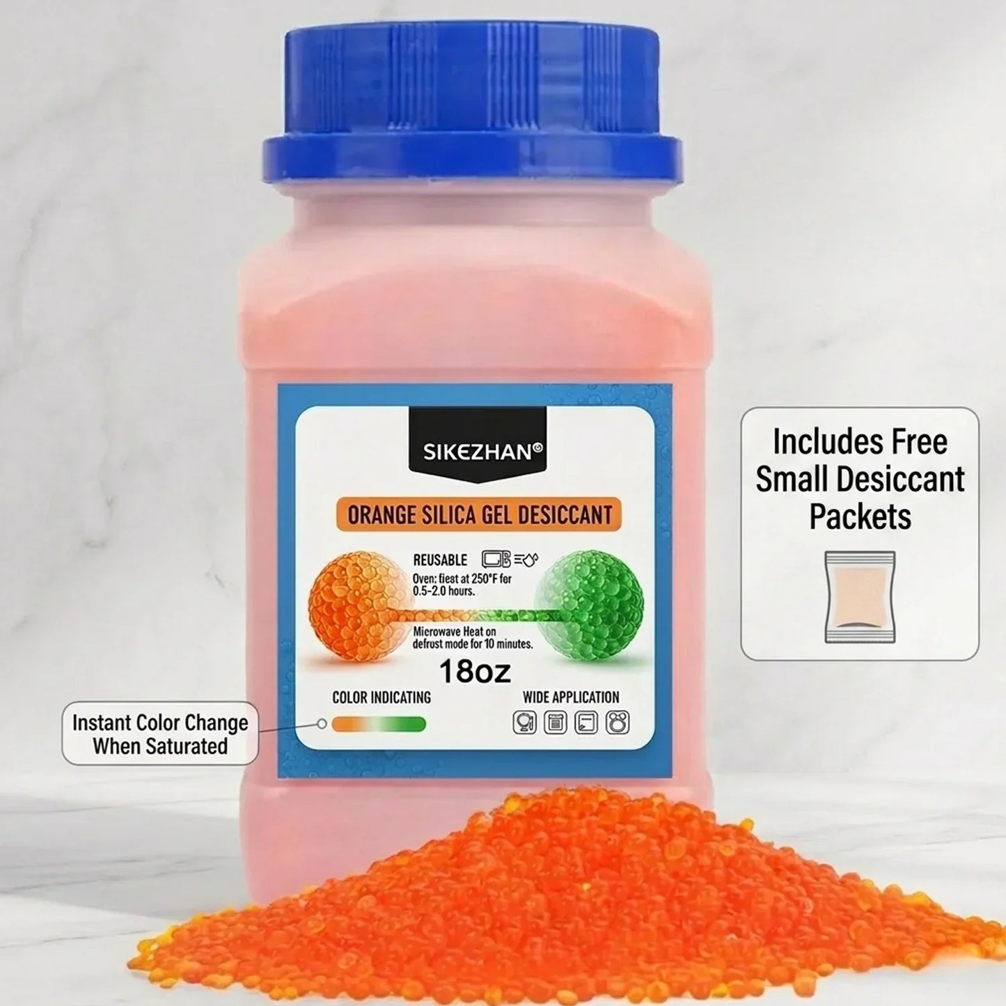 Orange Silica Gel Desiccant Beads 3–5mm | Reusable Moisture Absorber