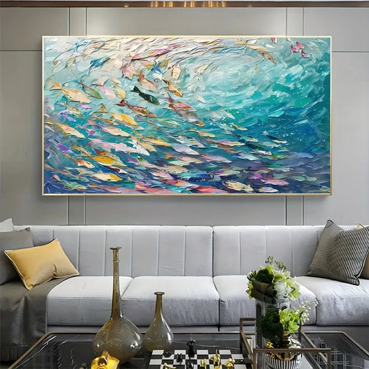 1pc Art Deco Style Large Abstract Fish Canvas Wall Art, 3D Texture Marine Frameless Poster for Living Room, Bedroom, Dining Room Peaceful Pleasures Health and Wellness