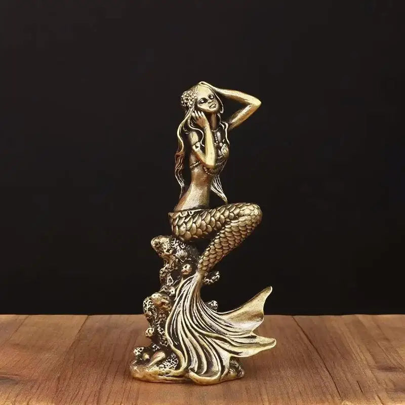 Mini Brass Mermaid Figurine, Fairy Tale Character, Princess Statue, Creative Home Decoration for Girls' Rooms Surprise Gift Peaceful Pleasures Health and Wellness Default Title