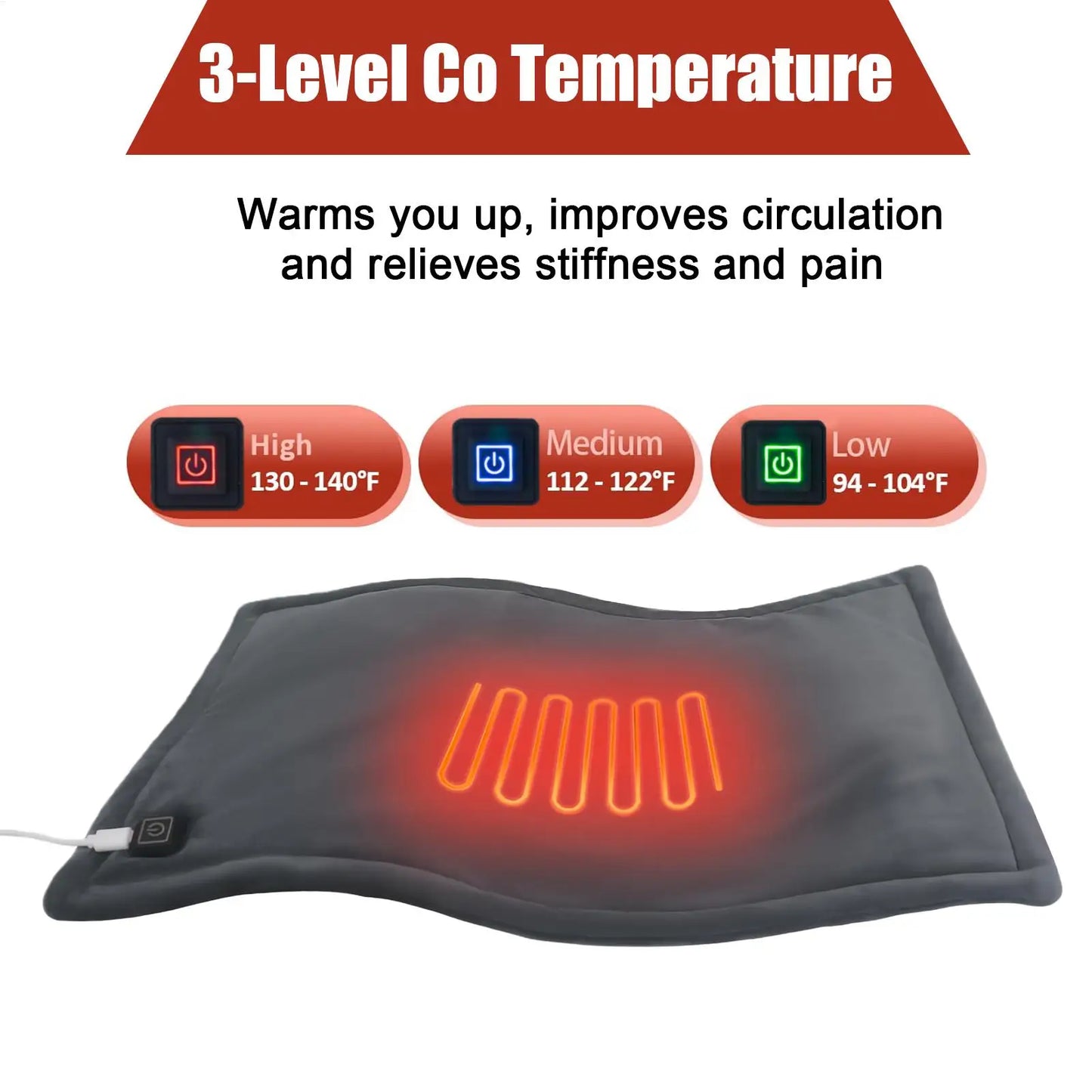 Electric Heating Pad 6 Zones 70x45cm | Back Pain Relief USB