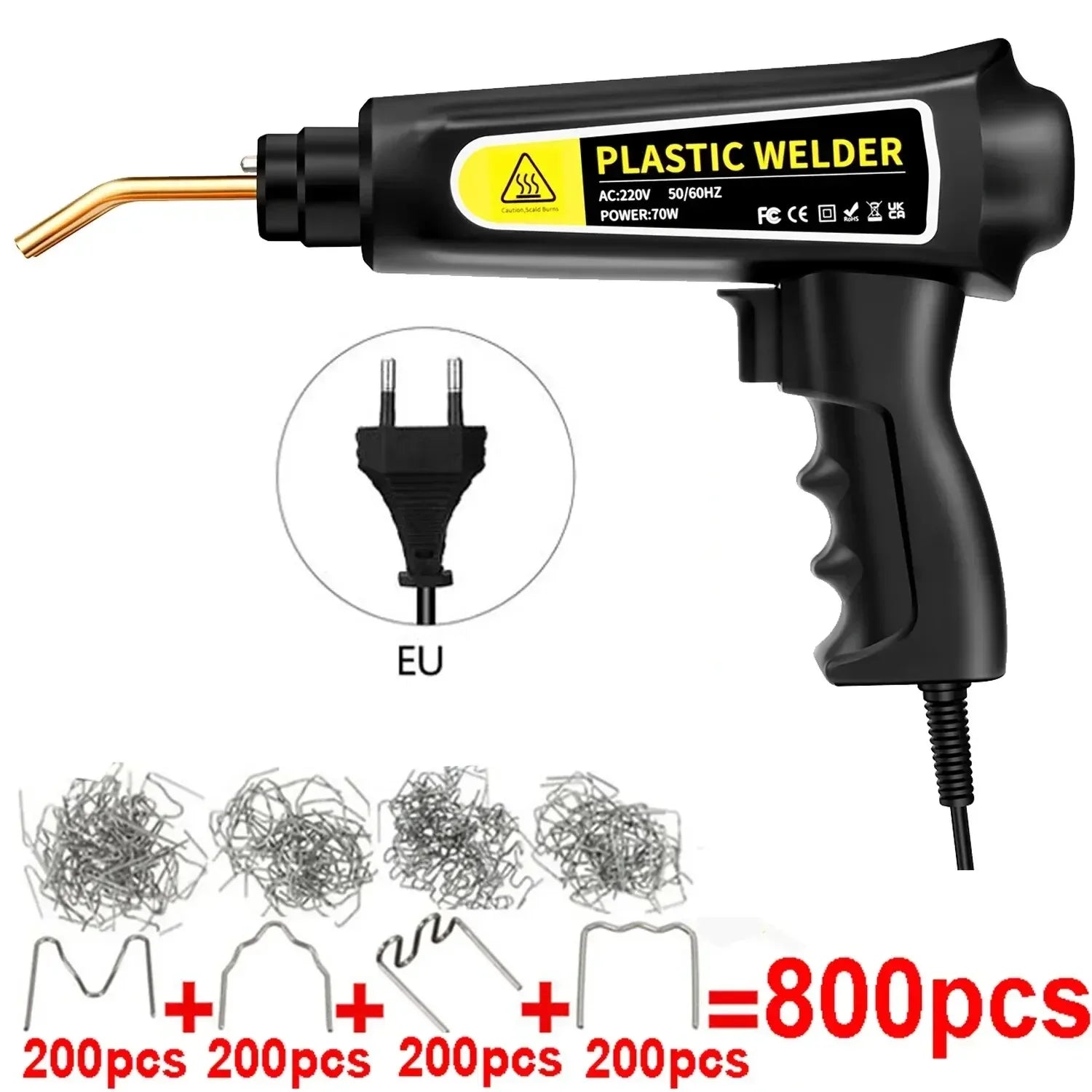 Car Bumper Repair Kit Plastic Welding Machine Hot Stapler 70W With Staples For Bumper/Kayak/PVC Material Soldering Tools Peaceful Pleasures Health and Wellness 220V with 800Pcs