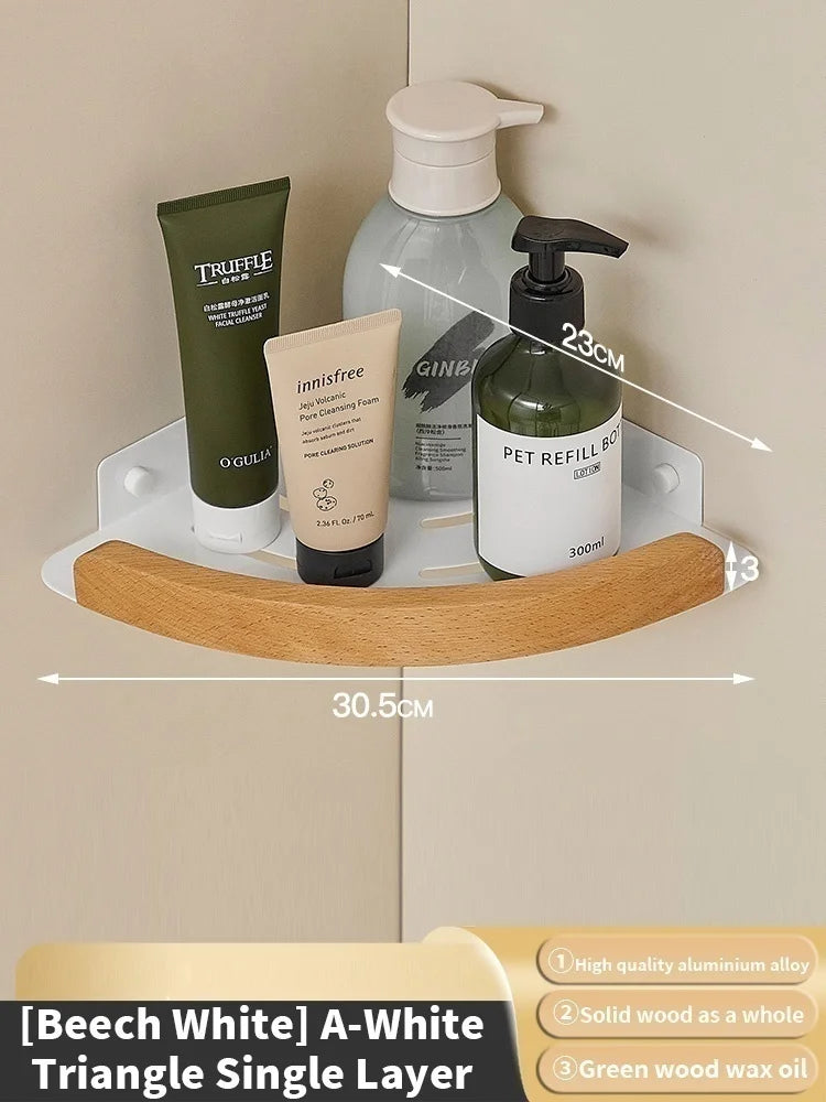 Wood Corner Wall Shelf – Bathroom Organizer Rack | Triangular