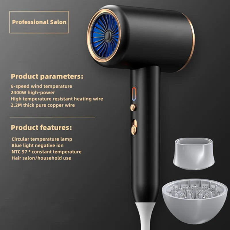 2025 High-Speed Electric Turbine Airflow, Low Noise, Constant Temperature, And Fast Drying Household Hair Salon Hair Dryer Peaceful Pleasures Health and Wellness B-2400W UK