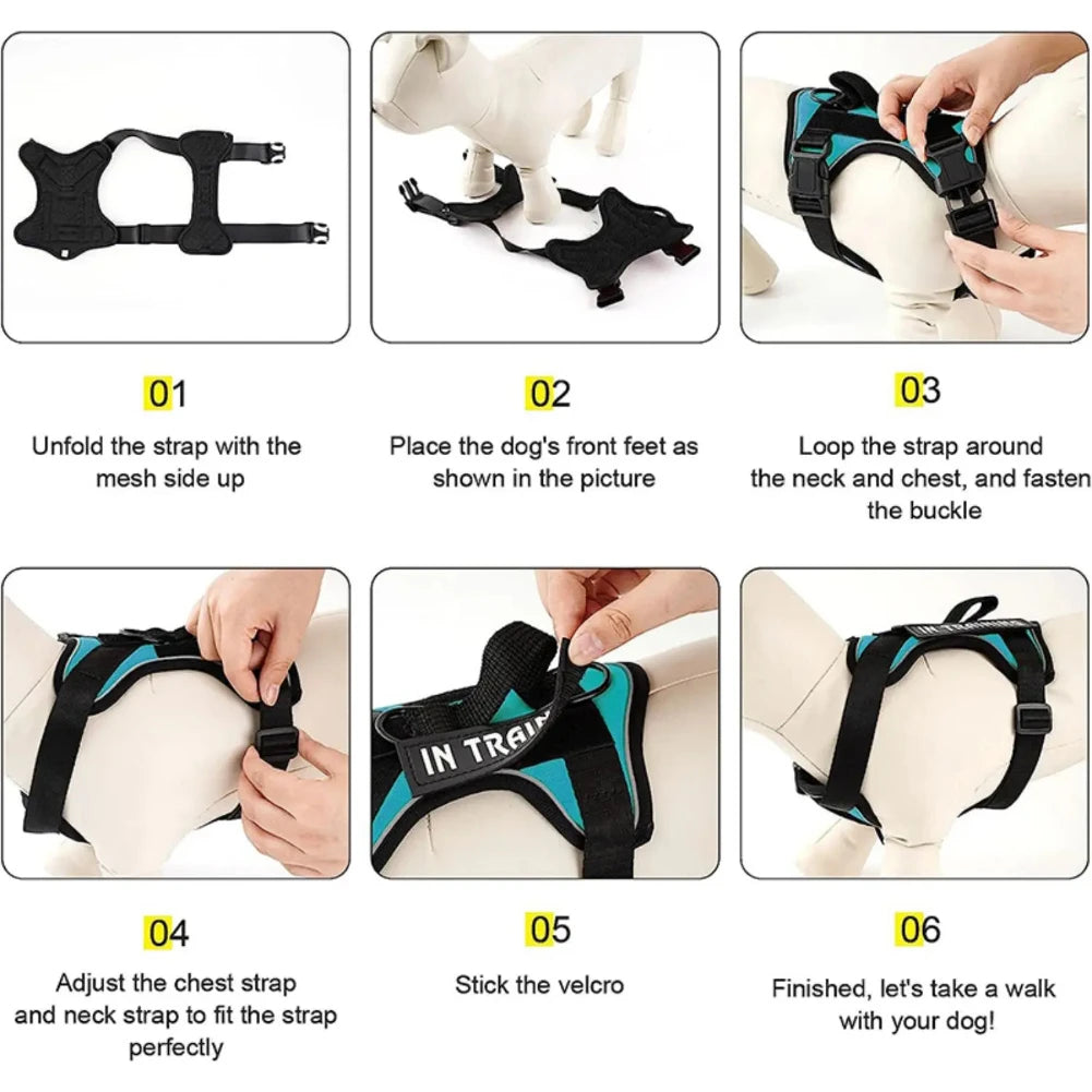 Reflective Service Dog Vest Harness with 5 Patches | Adjustable