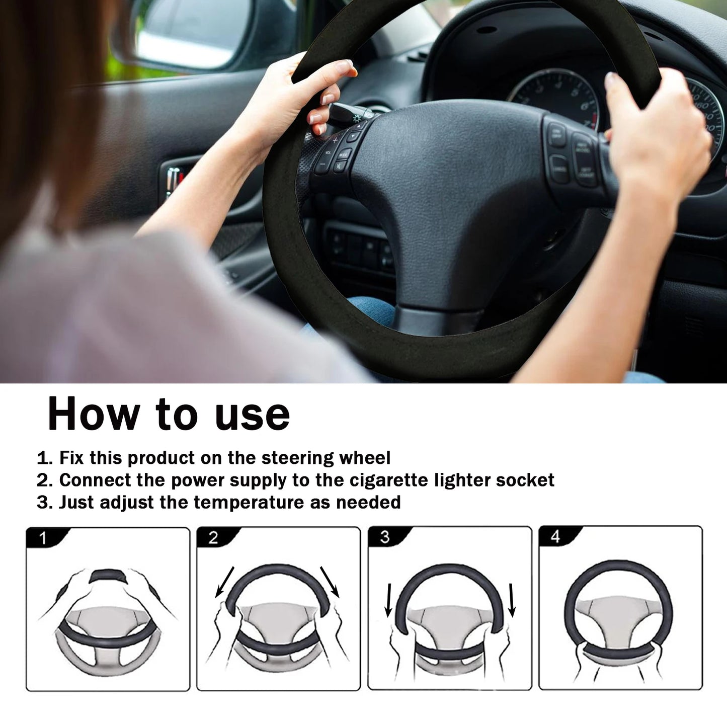 Rayhong Heated Steering Wheel Cover | Non-Slip Universal Fit