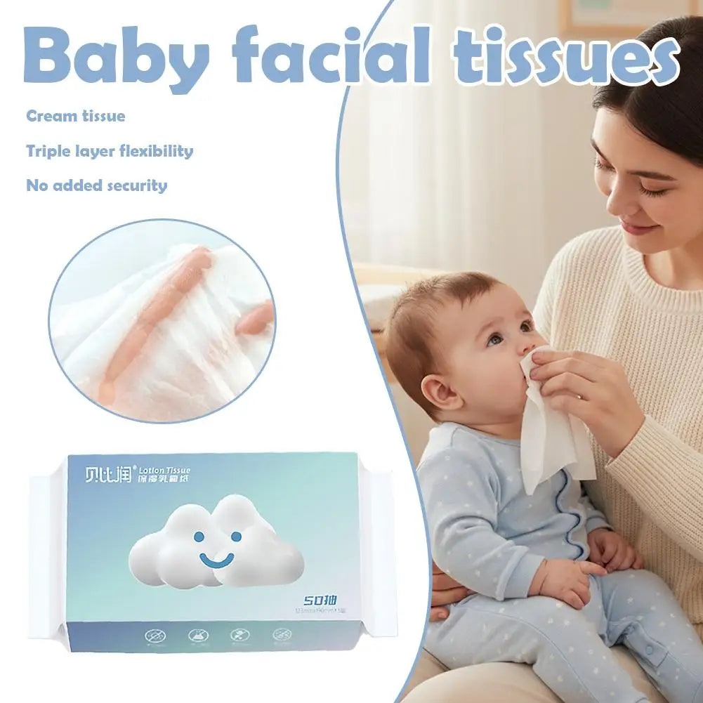 50 Sheets Baby Cloud Soft Lotion Tissues, Hypoallergenic Moisturizing Facial Tissues For Sensitive Skin & Baby Care Peaceful Pleasures Health and Wellness