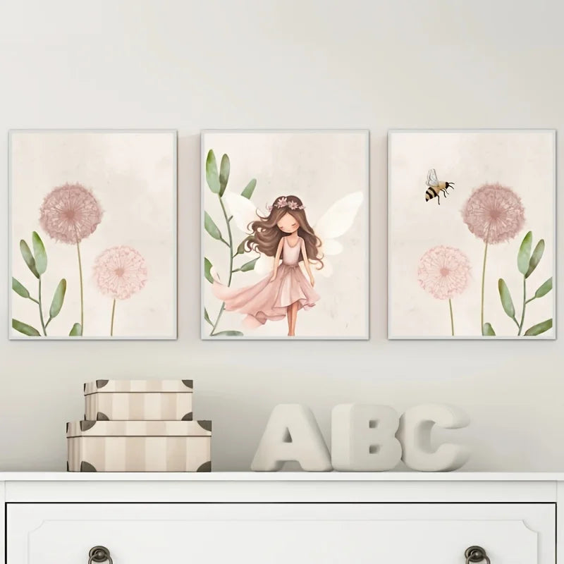 3-Piece Pink Dandelion Canvas Wall Art Set | Fairy Floral Prints Canvas Wall Art Set Peaceful Pleasures Health and Wellness