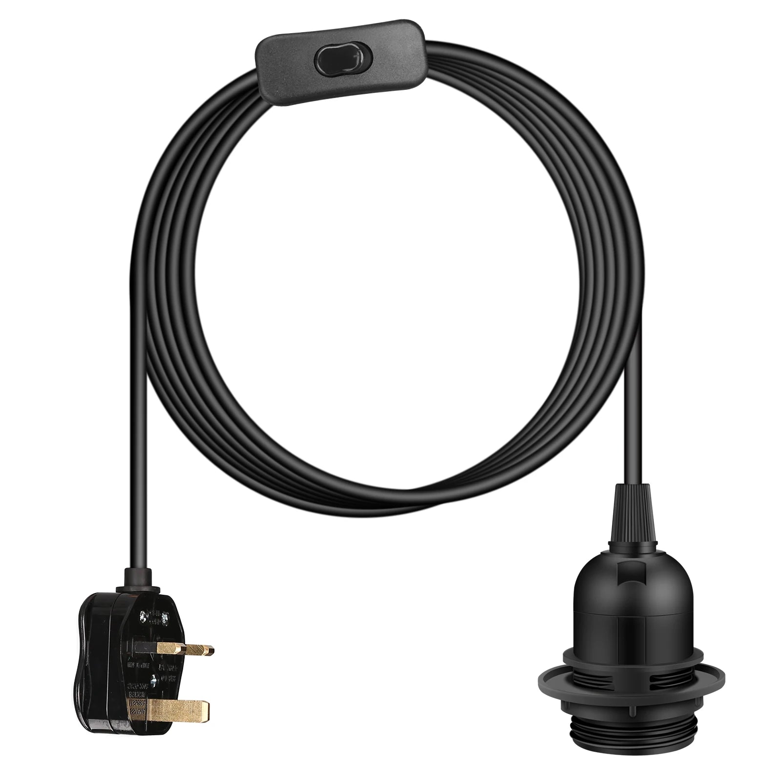 Ceiling Pendant Light Fitting E27 Screw Lamp Holder with Switch Suspended & Lock Ring for Shade 2 Core Extension Cable UK Plug Peaceful Pleasures Health and Wellness Black 200CM