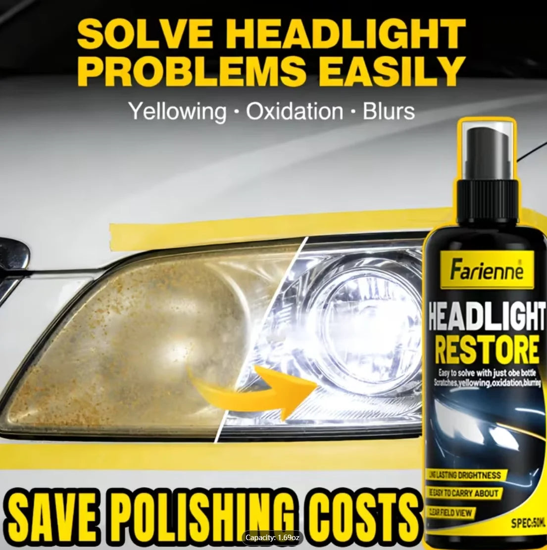 Car Headlight Restoration Kit – Remove Yellowing & Oxidation