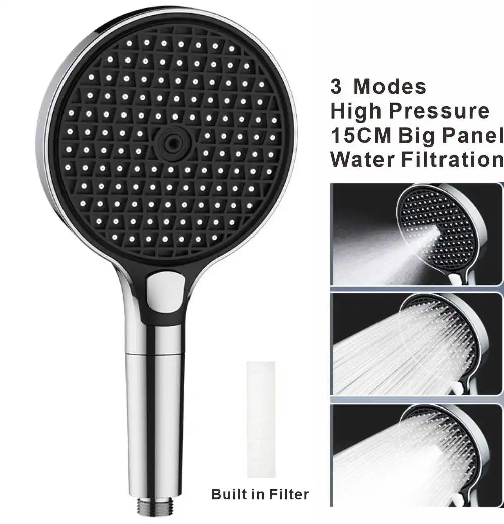 15CM High Pressure 3-Mode Shower Head with Filter & Spa Massage