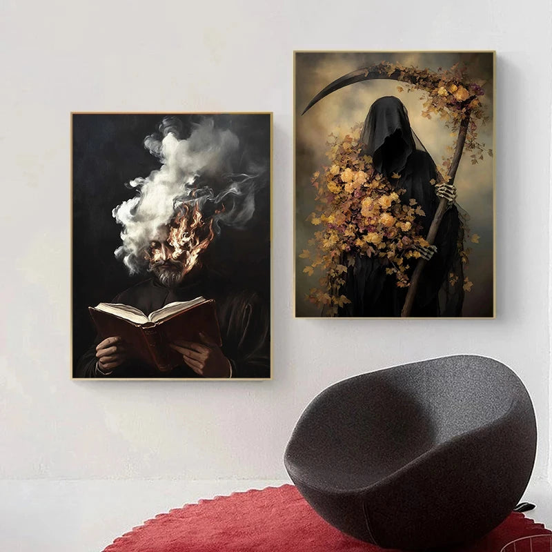 Dark Victorian Reaper Crow Ghost Canvas Wall Art Print | Gothic