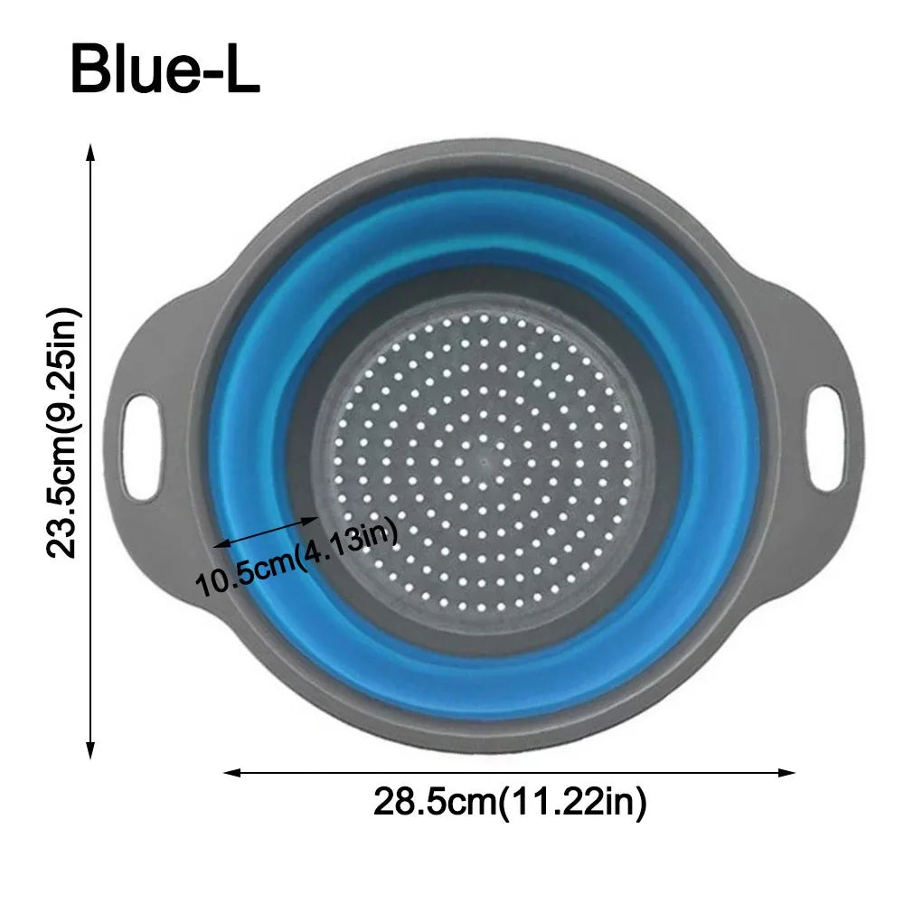 Silicone Folding Drainer Basket Drain Device Multifunctional Fruit Vegetable Washing Basket Food Grade Collapsible Colander Peaceful Pleasures Health and Wellness Blue-L